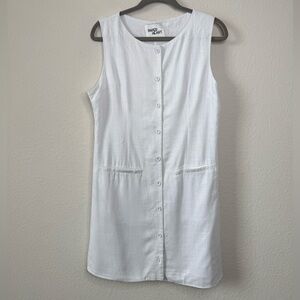 Paper Heart White Linen Blend Sleeveless Button-Front Shift Dress L Retro Beachy